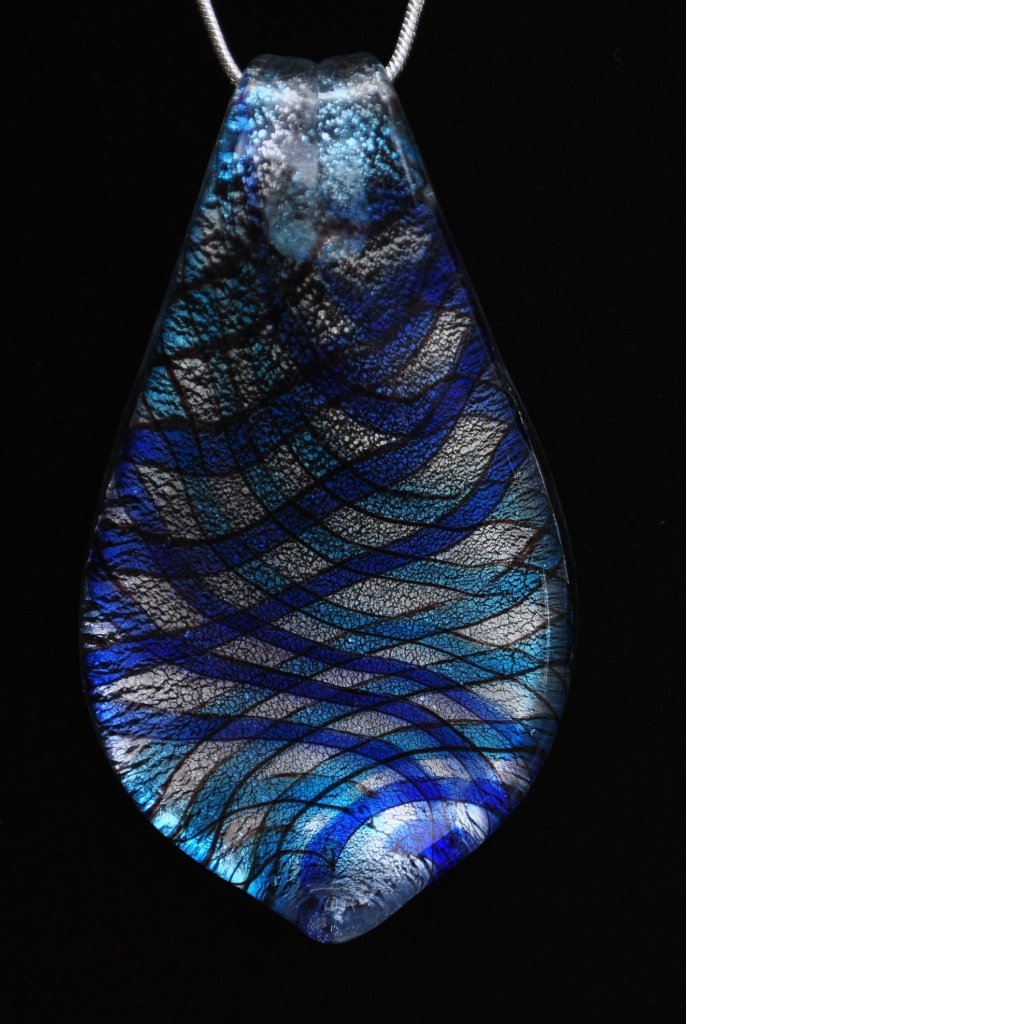 Murano Style Blue Lampwork Focal Glass Pendant With 925 Silver Necklace (2150)